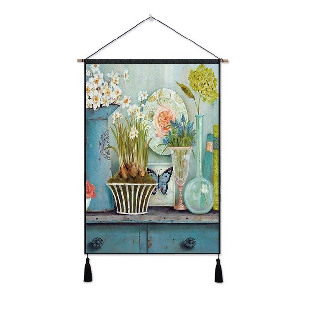 Frameless Nordic Style Still Life Wall Hanging ation Pictures Tapestry Background With Two Tassels Pictures By Numbers Decor