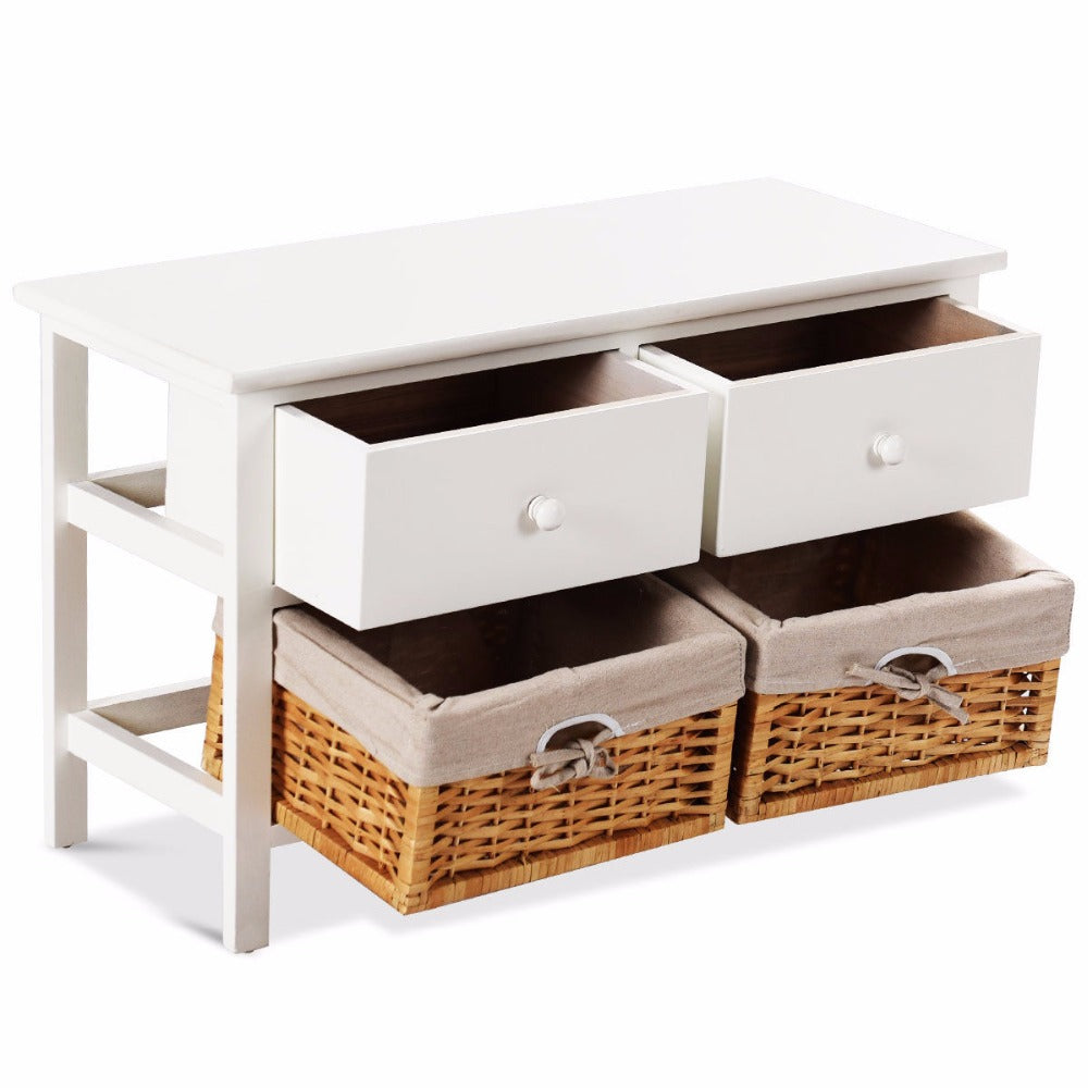 Giantex Wooden Storage Cabinet Organizer Table Home Furniture W/2 Baskets &Drawers White Home Furniture HW59522