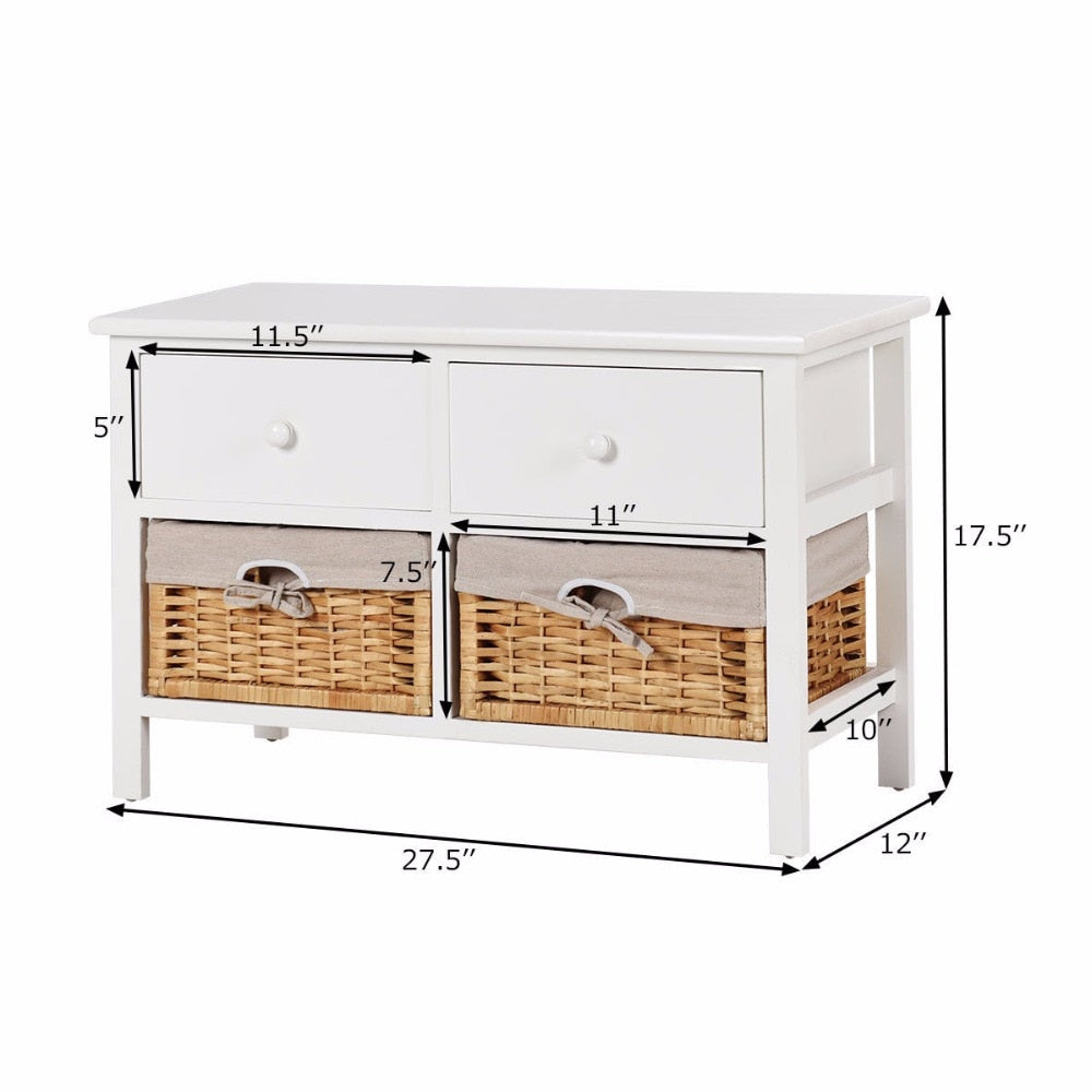 Giantex Wooden Storage Cabinet Organizer Table Home Furniture W/2 Baskets &Drawers White Home Furniture HW59522
