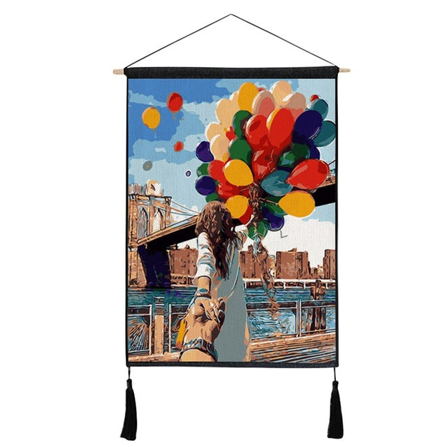 Nordic Style Simple Hanging ative Painting Background Wall Borderless Cotton And Linen With Two Tassels Decor