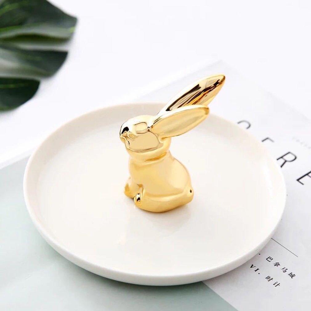Nordic style ceramic jewelry display rack tray gold rabbit storage tray shooting props bedroom small jewelry ornaments