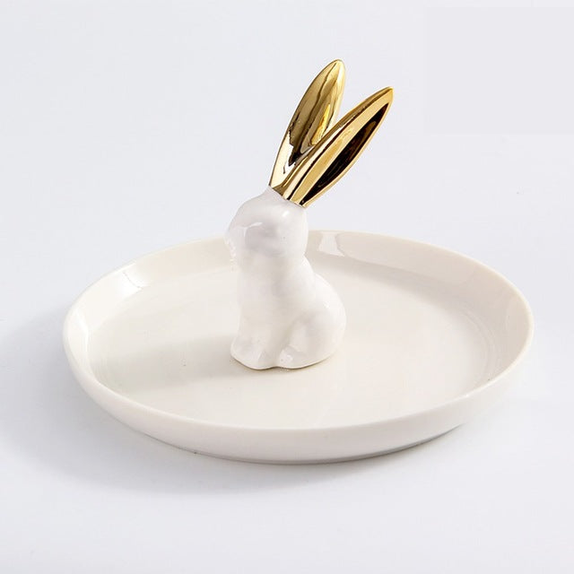 Nordic style ceramic jewelry display rack tray gold rabbit storage tray shooting props bedroom small jewelry ornaments