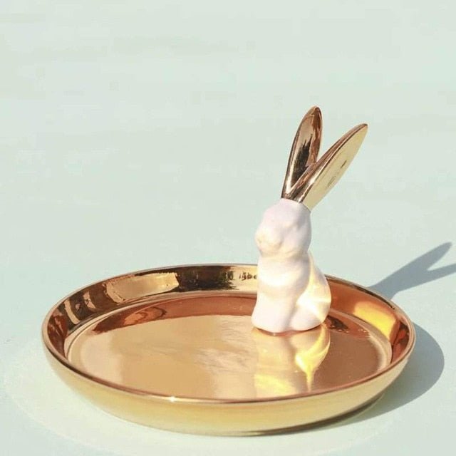 Nordic style ceramic jewelry display rack tray gold rabbit storage tray shooting props bedroom small jewelry ornaments