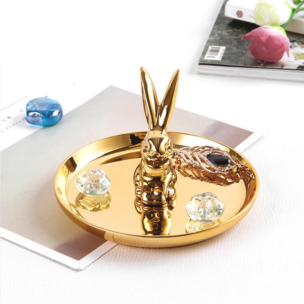 Nordic style ceramic jewelry display rack tray gold rabbit storage tray shooting props bedroom small jewelry ornaments