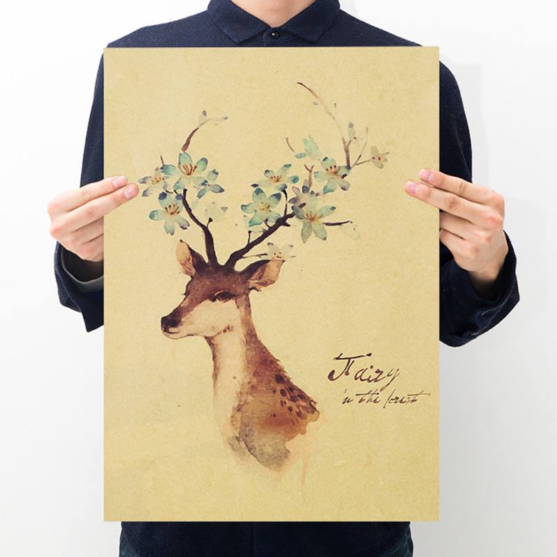 Nordic Style Deer Feather Print Poster Wall Minimalist Art Canvas Painting Landscape Picture Home Furnishing