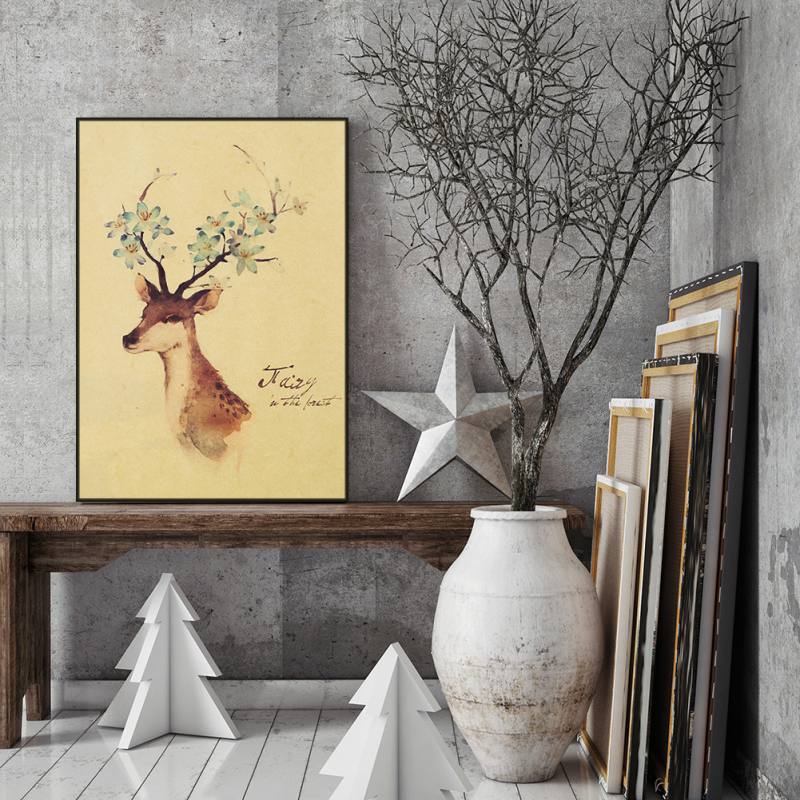 Nordic Style Deer Feather Print Poster Wall Minimalist Art Canvas Painting Landscape Picture Home Furnishing