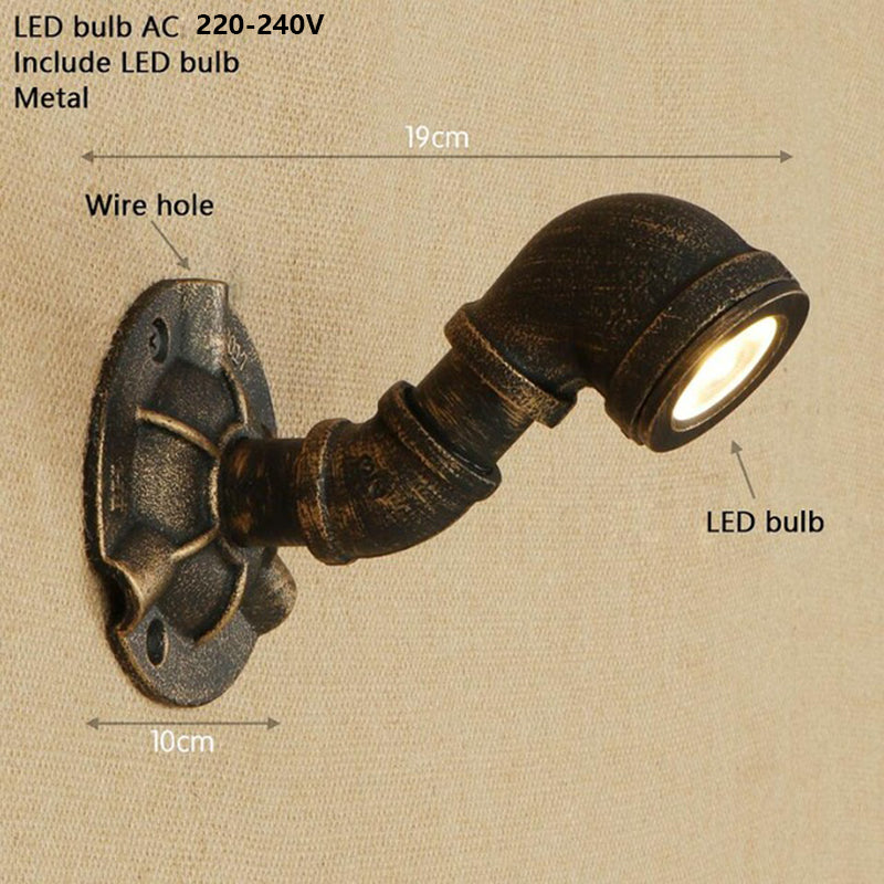 LED Loft Industrial Nordic steam punk iron rust Water pipe retro wall lamp sconce lights for living room restaurant bedside