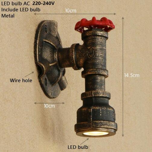 LED Loft Industrial Nordic steam punk iron rust Water pipe retro wall lamp sconce lights for living room restaurant bedside