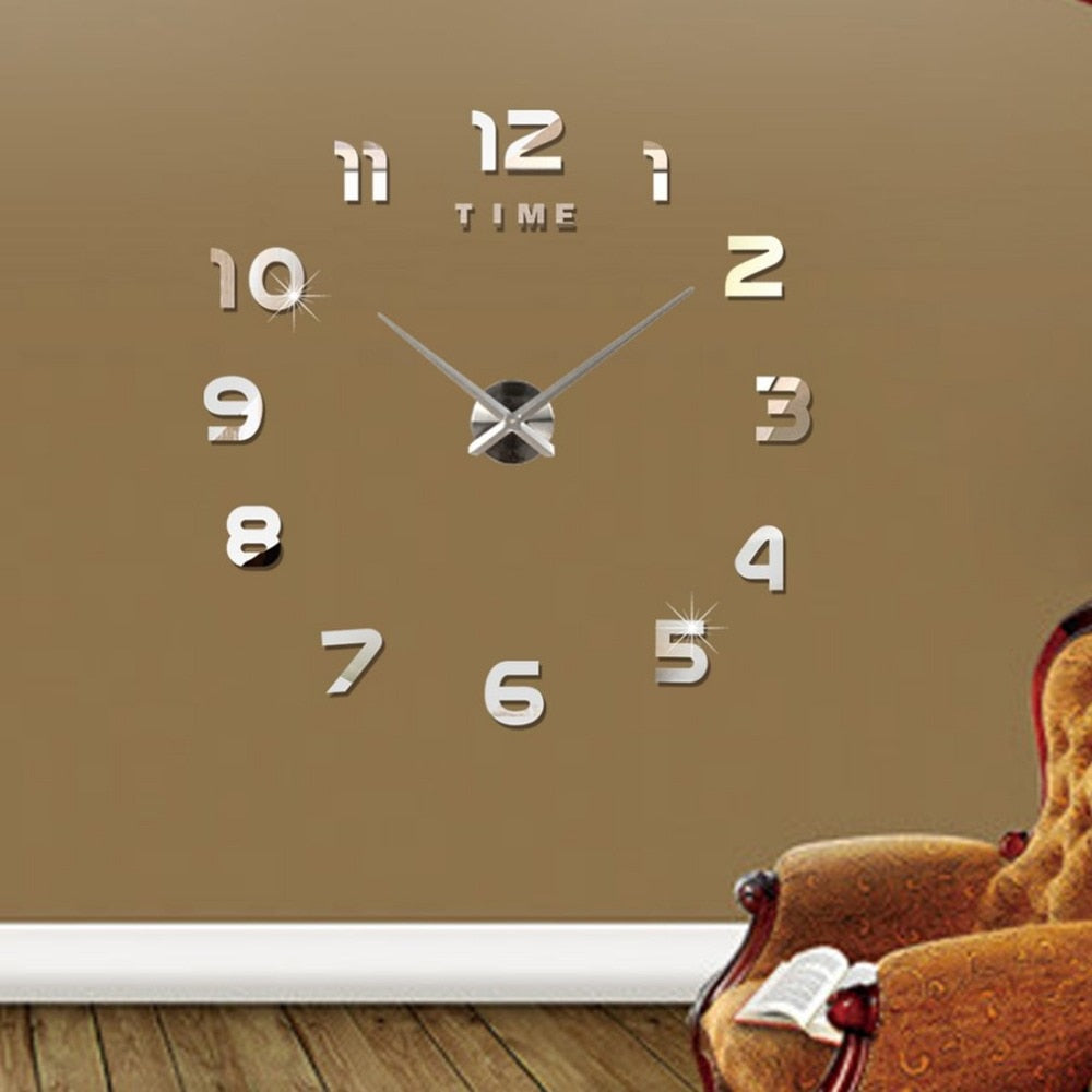 Full Number Sticker DIY Needle Quartz Wall Clocks for Home Living Room Minimalist Wall Clock Fashion 3D Mirror Clocks
