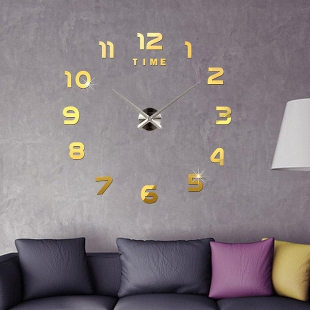 Full Number Sticker DIY Needle Quartz Wall Clocks for Home Living Room Minimalist Wall Clock Fashion 3D Mirror Clocks