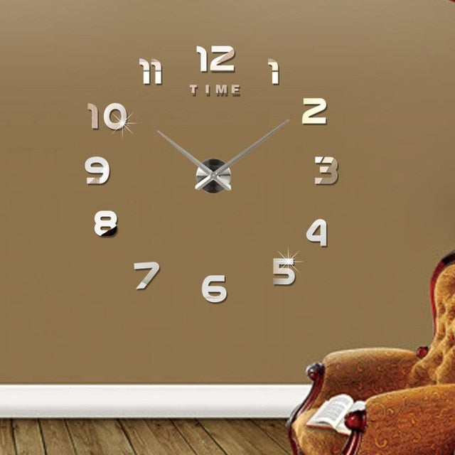 Full Number Sticker DIY Needle Quartz Wall Clocks for Home Living Room Minimalist Wall Clock Fashion 3D Mirror Clocks