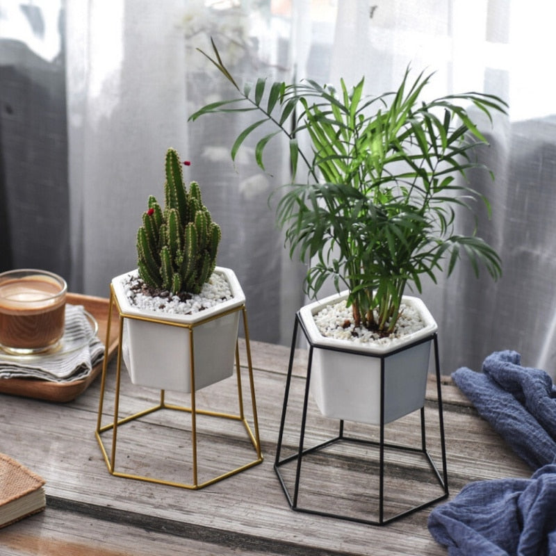 2018 Flower PotsNordic Minimalist Geometry Gold Iron Ceramic Succulent Pot Vanilla Green Plant Desktop Flower Pot for home decor