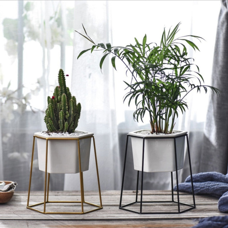 2018 Flower PotsNordic Minimalist Geometry Gold Iron Ceramic Succulent Pot Vanilla Green Plant Desktop Flower Pot for home decor