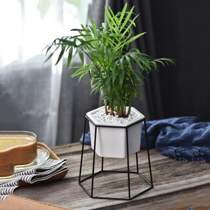 2018 Flower PotsNordic Minimalist Geometry Gold Iron Ceramic Succulent Pot Vanilla Green Plant Desktop Flower Pot for home decor