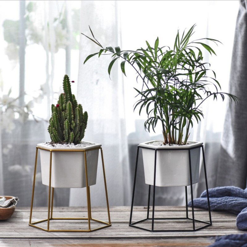 2018 Flower PotsNordic Minimalist Geometry Gold Iron Ceramic Succulent Pot Vanilla Green Plant Desktop Flower Pot for home decor