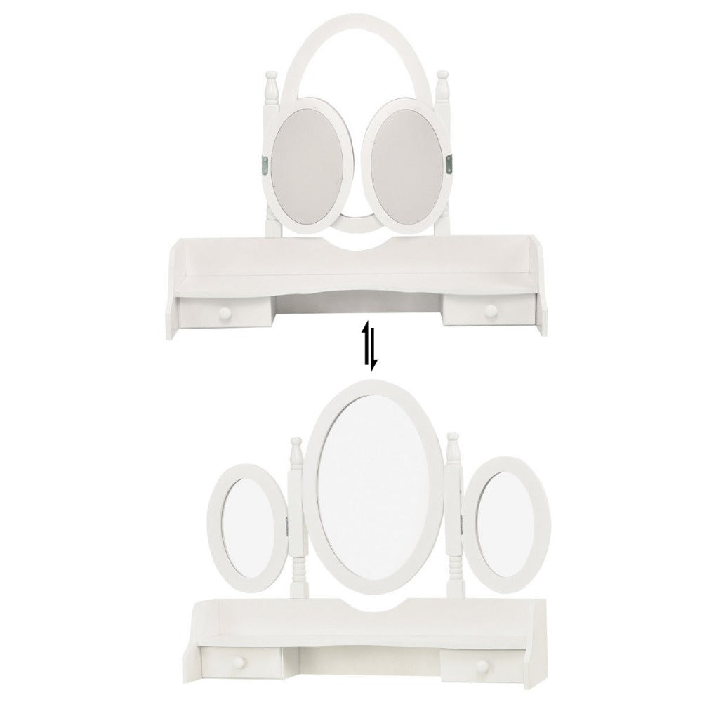 Giantex White Vanity Wood Makeup Dressing Table Stool Set Modern Dressers for Bedroom With 3 Folding Mirror 7 Drawer HW56422WH