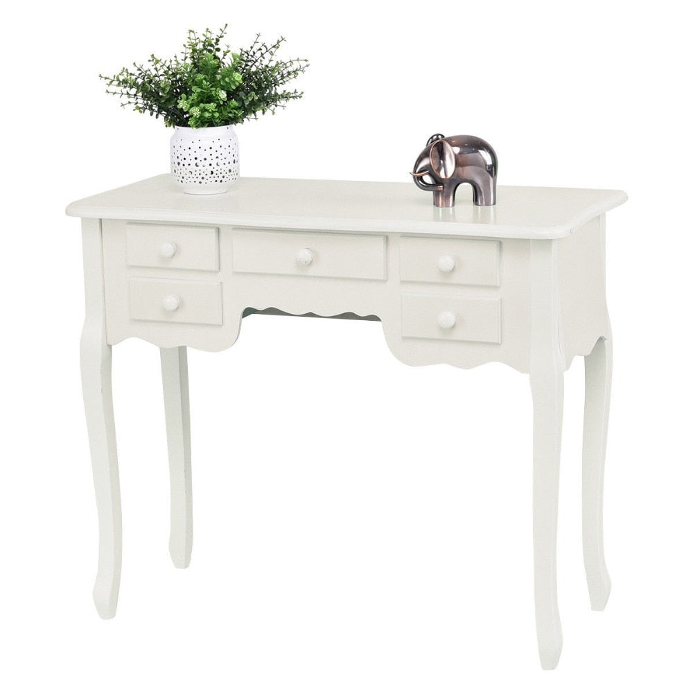 Giantex White Vanity Wood Makeup Dressing Table Stool Set Modern Dressers for Bedroom With 3 Folding Mirror 7 Drawer HW56422WH